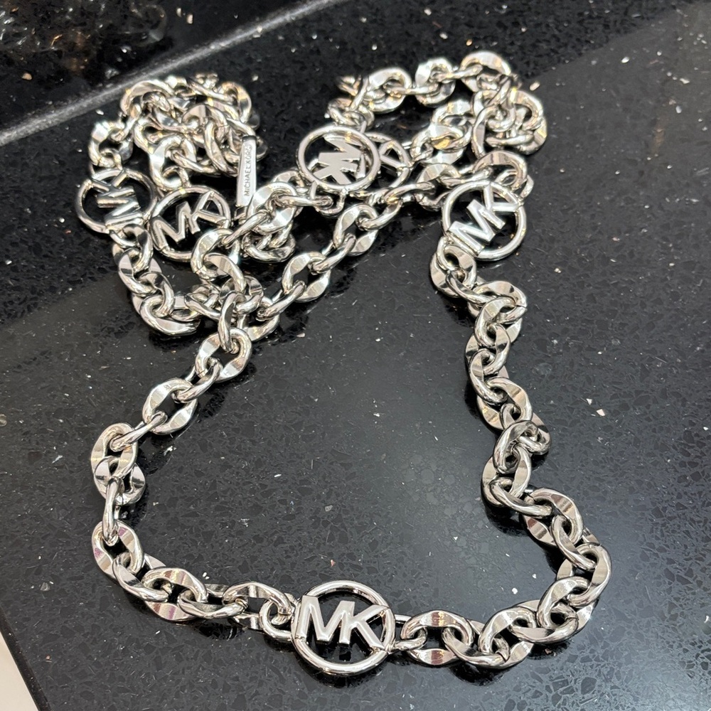 Michael Kors Silver-Tone MK Link Logo Necklace